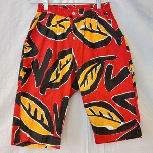 Tangiers red yellow and black leaf print capris, size 7